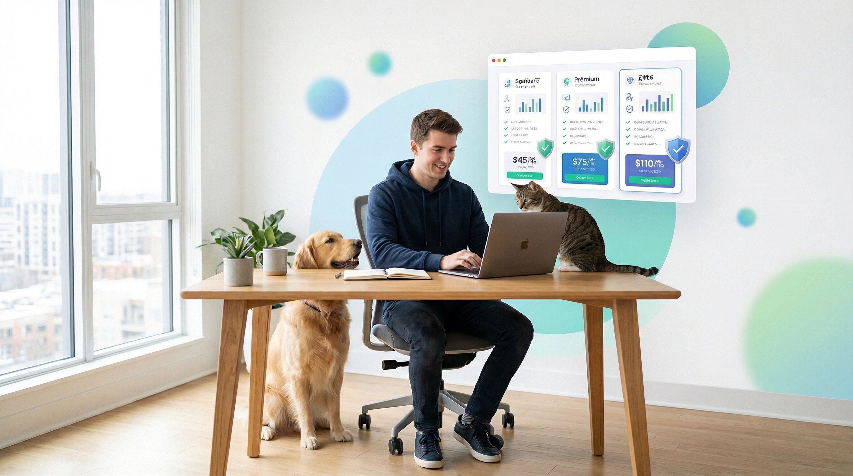 woman comparing pet insurance plans online